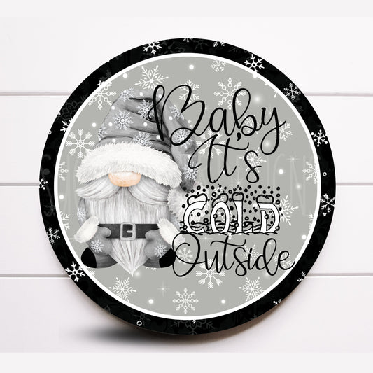 Wreath Sign, Winter Grey and Black Wreath Sign, Winter Gnome Wreath Sign, Sugar Pepper Designs, Sign For Wreath