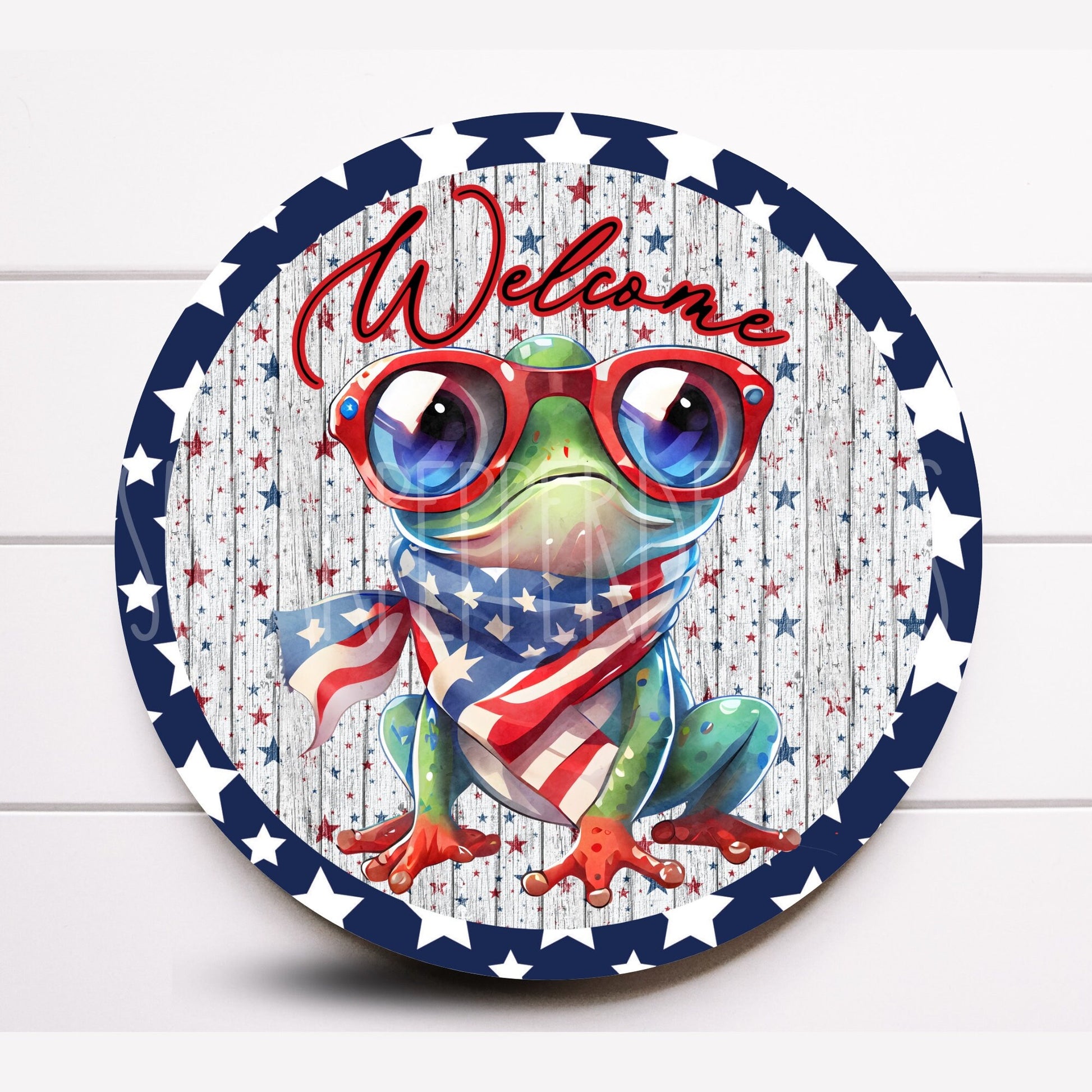 Welcome Frog Round Patriotic Wreath Sign, 4th of July Wreath Sign, Sugar Pepper Designs, Sign For Wreath, Door Decor, Wreath Enhancements