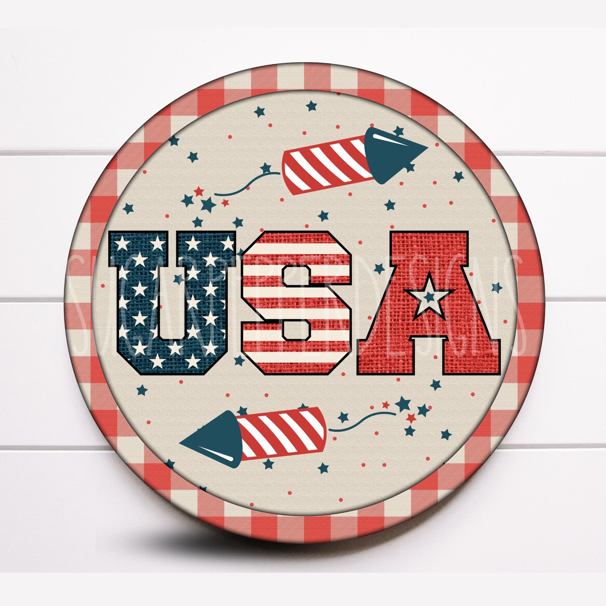 Patriotic 4th of July Round Wreath Sign, 4th of July Wreath Sign, Sugar Pepper Designs, Sign For Wreath, Door Decor