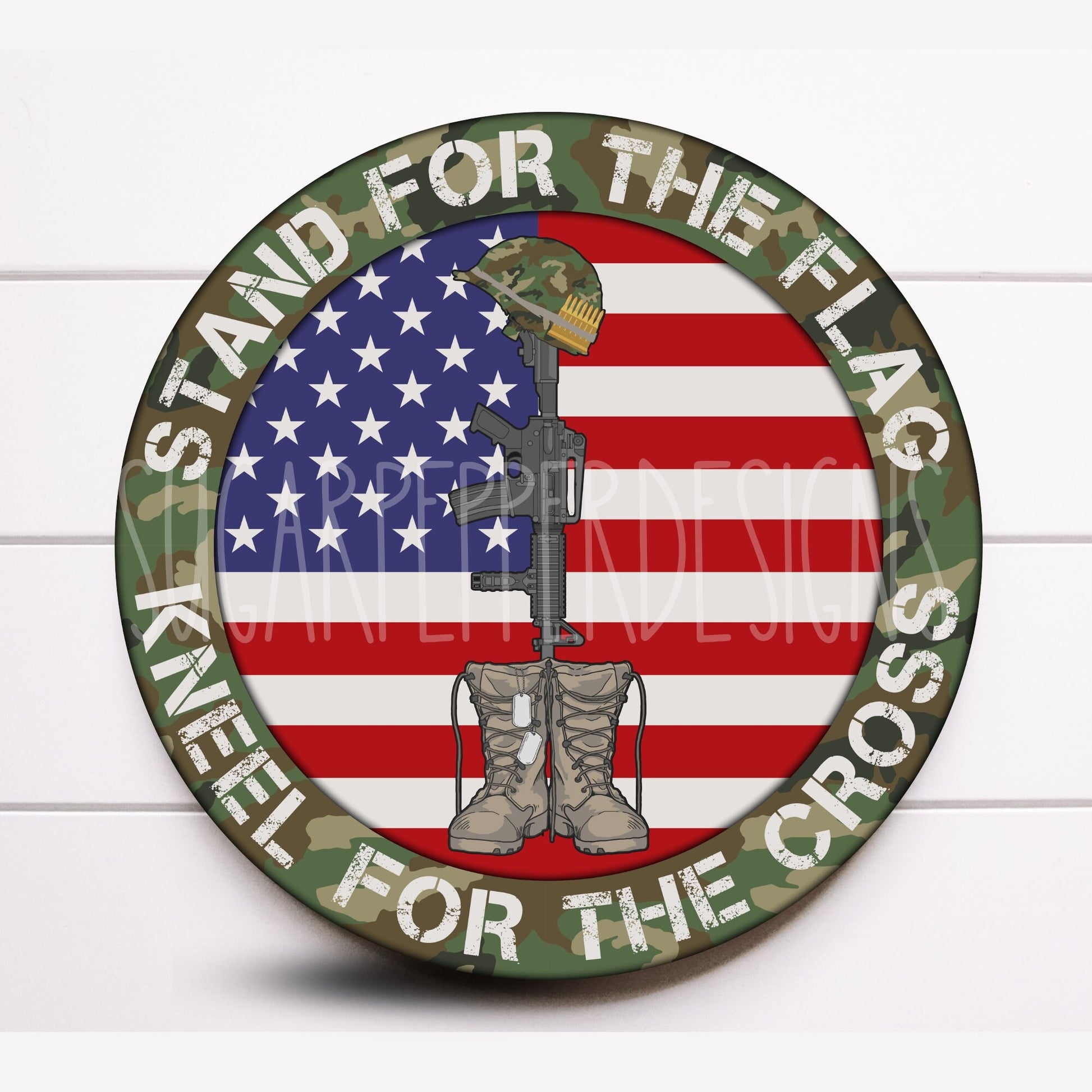 Stand For The Flag Kneel For The Cross Round Patriotic Wreath Sign, Summer Wreath Sign, Sugar Pepper Designs, Door Decor, Sign For Wreath