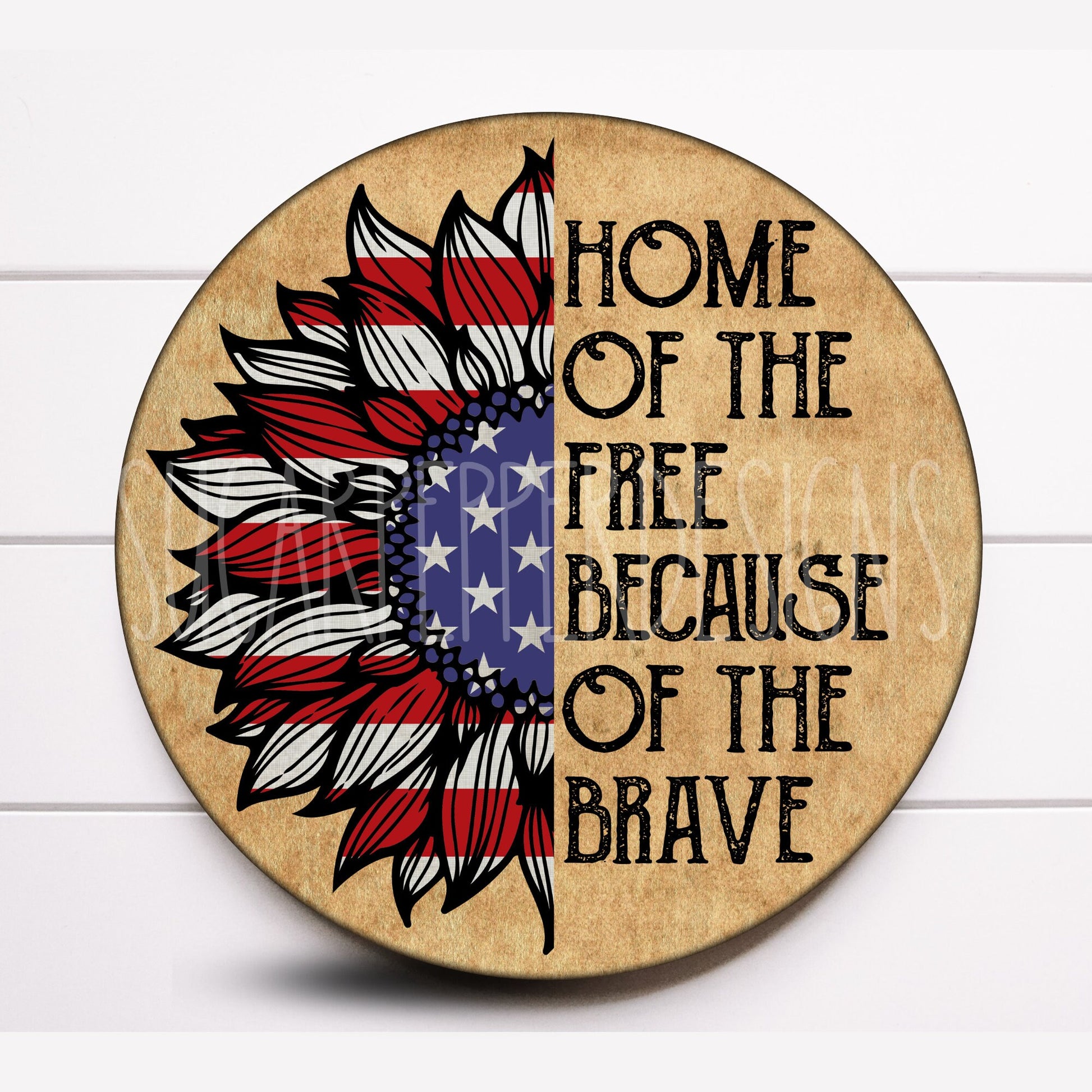 Home of the Free Thanks to the Brave Round Wreath Sign, 4th of July Wreath Sign, Sugar Pepper Designs, Sign For Wreath, Door Decor