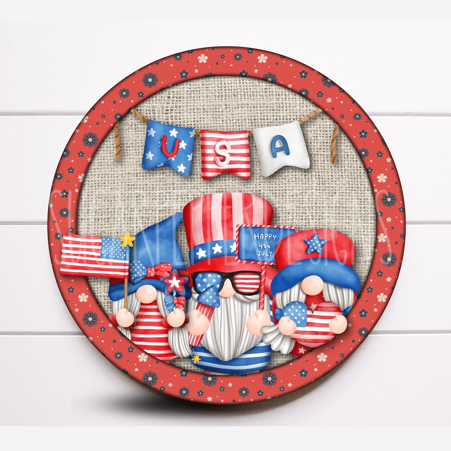 Patriotic 4th of July Round Wreath Sign, 4th of July Wreath Sign, Sugar Pepper Designs, Sign For Wreath, Door Decor