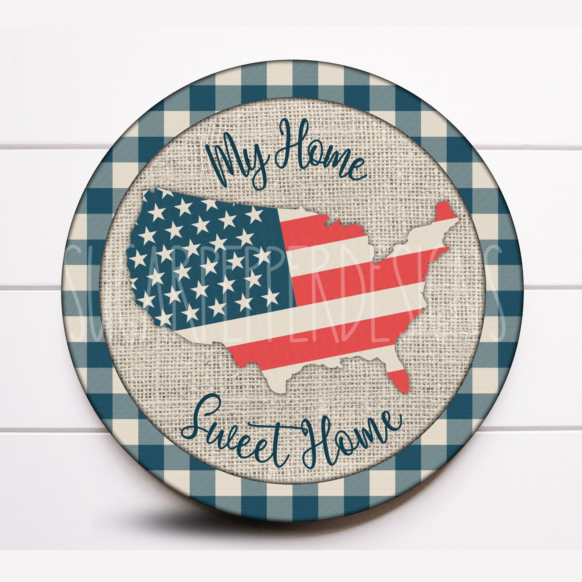 Patriotic 4th of July Round Wreath Sign, 4th of July Wreath Sign, Sugar Pepper Designs, Sign For Wreath, Door Decor