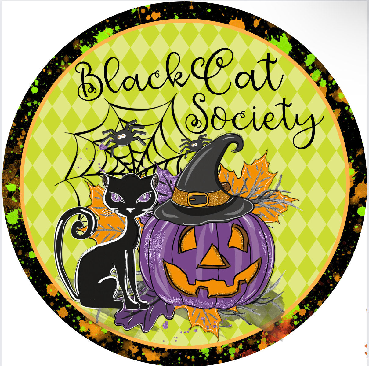 Wreath Sign, Halloween Wreath Sign, Fantasy Black Cat Metal Wreath Sign, Sugar Pepper Designs, Sign For Wreath, Door Decor