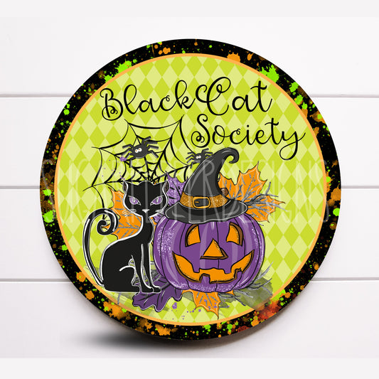 Wreath Sign, Halloween Wreath Sign, Fantasy Black Cat Metal Wreath Sign, Sugar Pepper Designs, Sign For Wreath, Door Decor