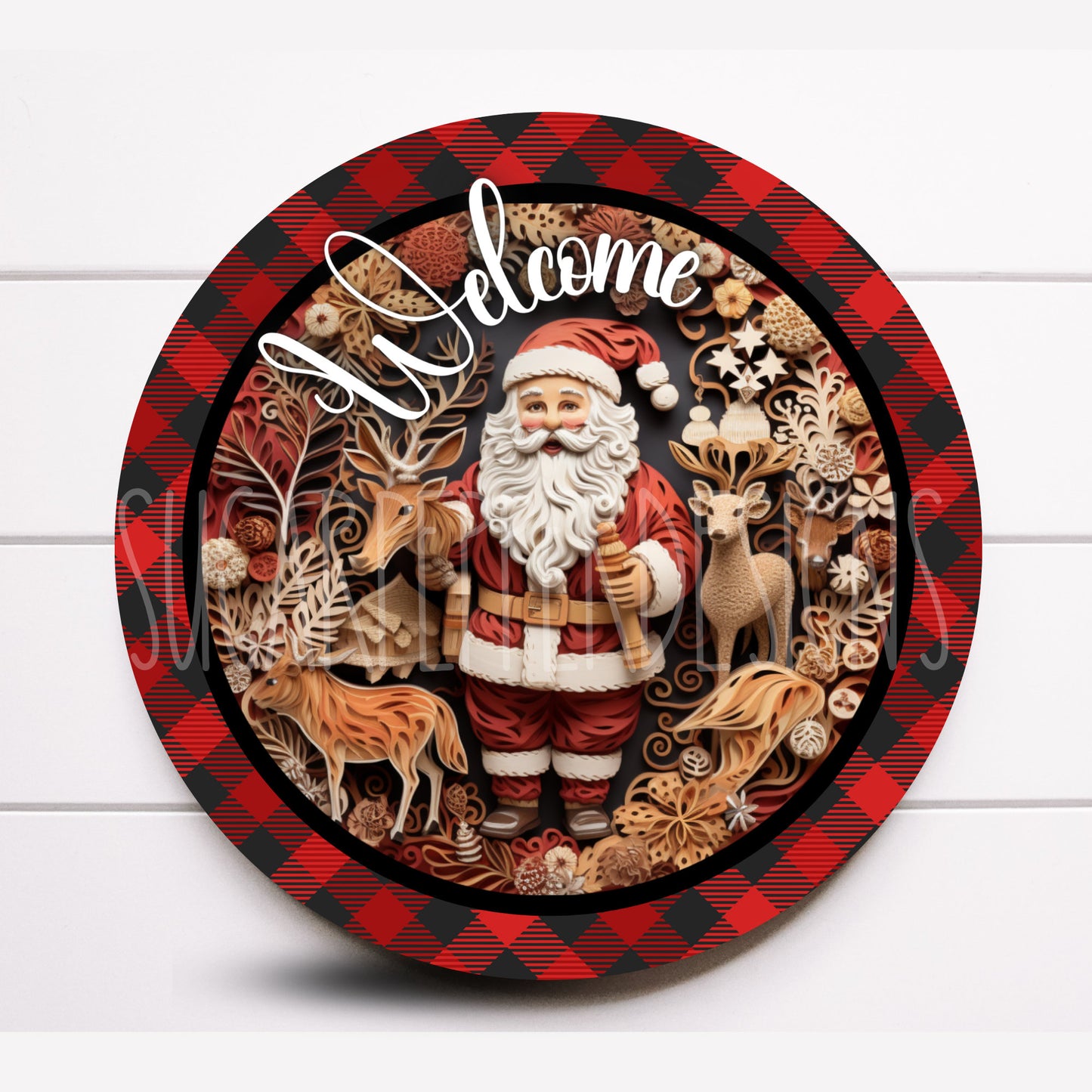 Welcome Santa Claus Christmas Wreath Sign, Woodland Christmas Wreath Sign, Sugar Pepper Designs, Signs For Wreaths, Door Decor