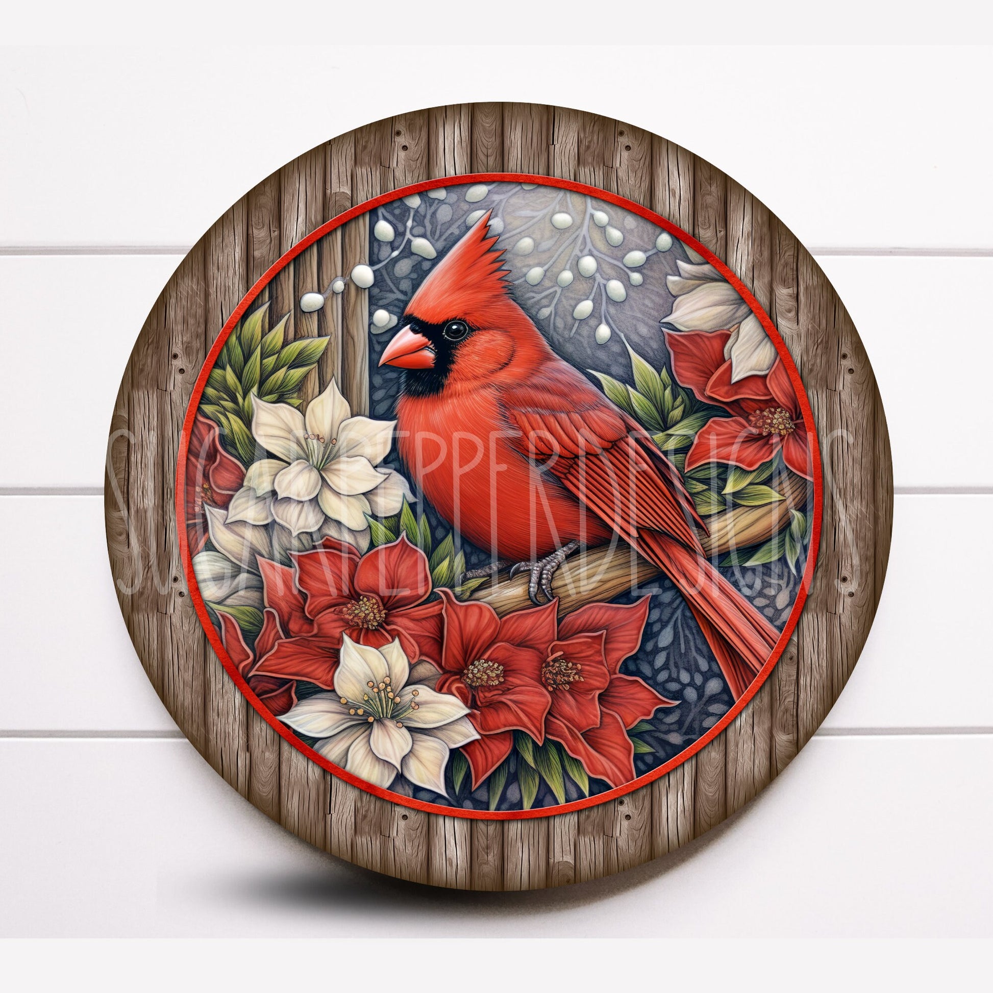 Wreath Sign, Round Faux Quilted Winter Cardinal Wreath Sign, Winter Wreath Sign, Sugar Pepper Designs, Sign For Wreath, Door Decor