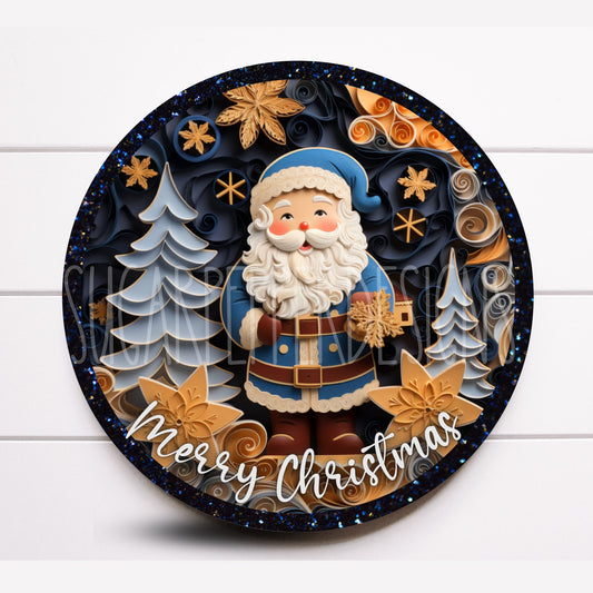 Navy and Gold Santa Claus Christmas Wreath Sign, Woodland Christmas Wreath Sign, Sugar Pepper Designs, Signs For Wreaths, Door Decor