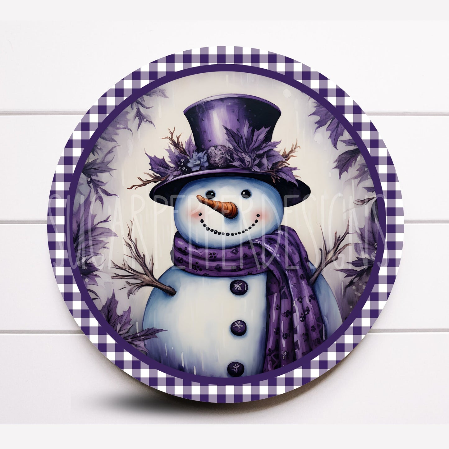 Wreath Sign, Round Metal Purple Snowman Wreath Sign, Winter Snowman Wreath Sign, Sugar Pepper Designs, Sign For Wreath, Door Decor