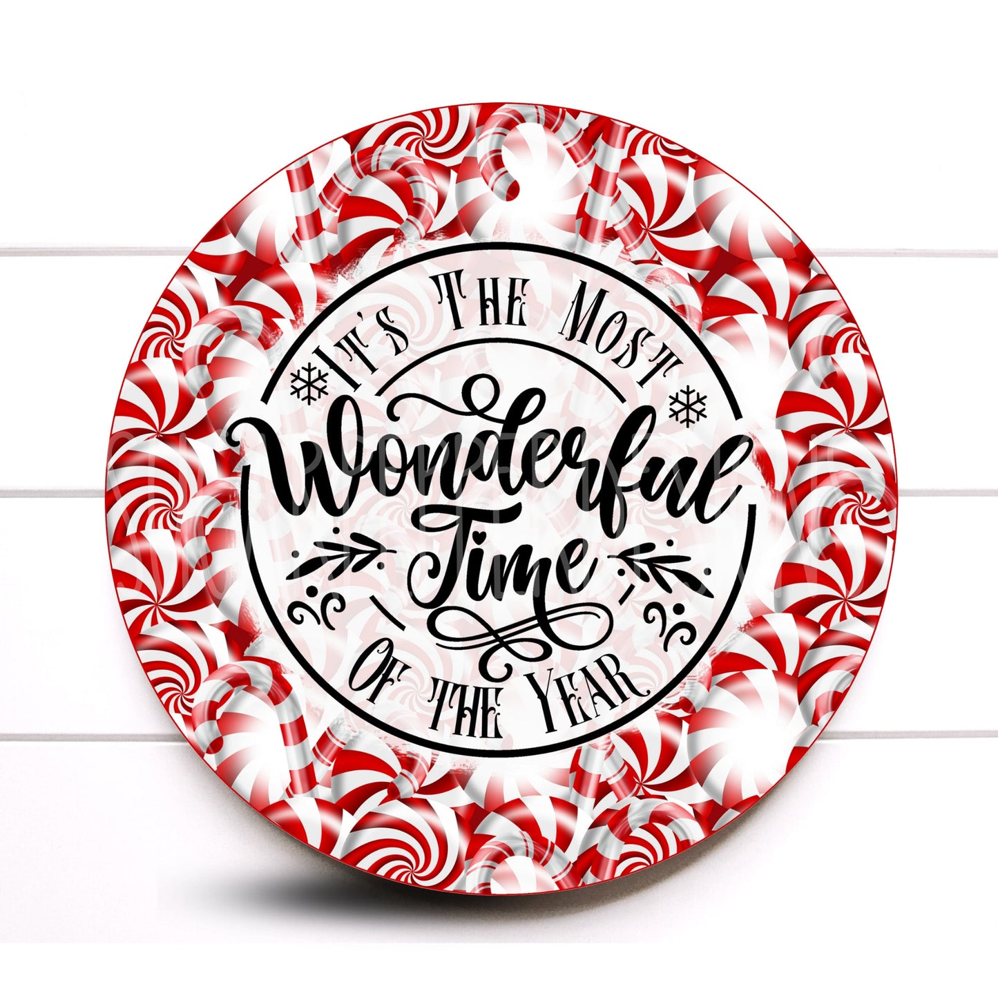 Wreath Sign,It's the most Wonderful Time of the Year Peppermint Round Metal Wreath Sign, Sign for Wreaths, Sugar Pepper Designs