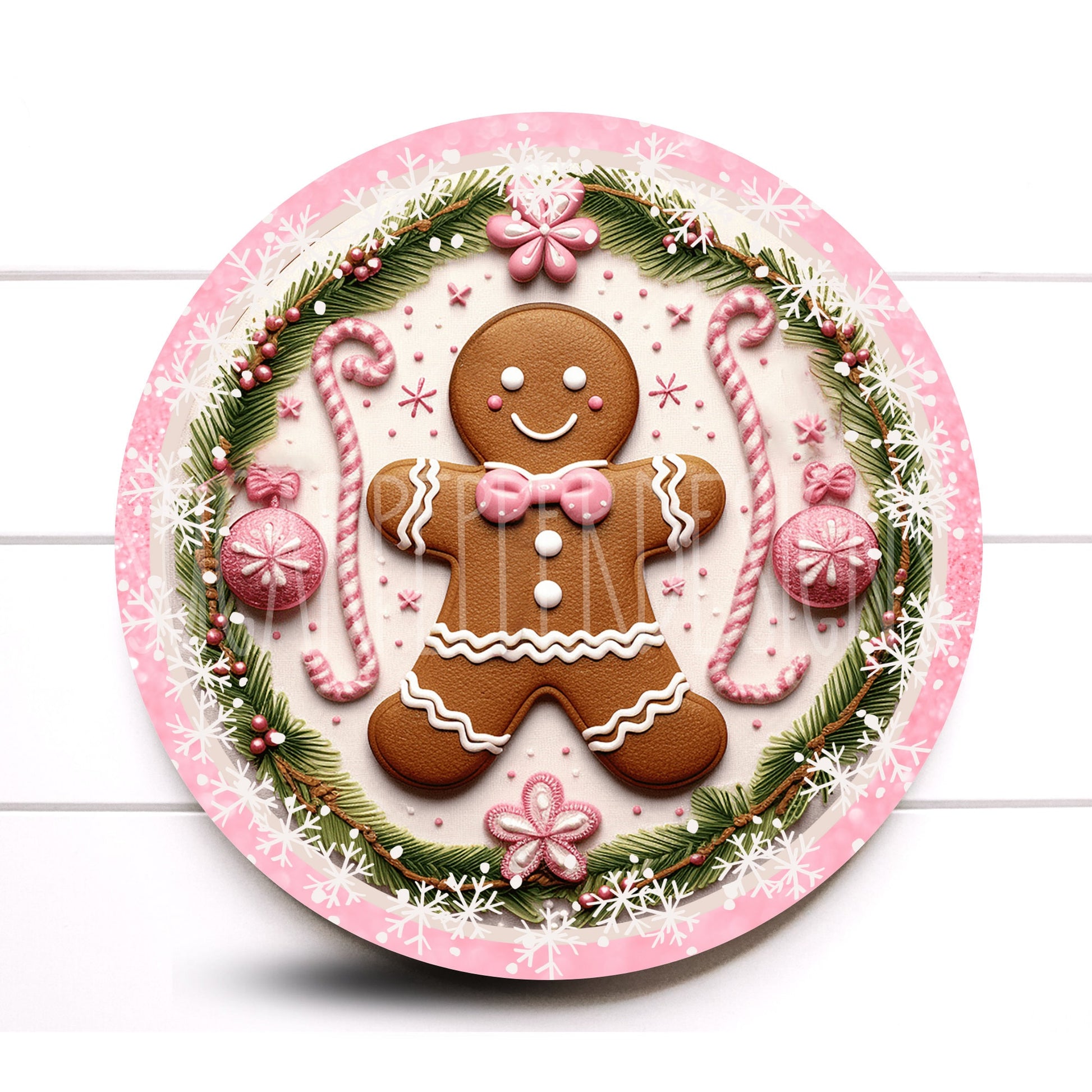 Wreath Sign, Pink Gingerbread Christmas Wreath Sign, Christmas Wreath Sign, Sugar Pepper Designs, Sign For Wreath, Wreath Attachments