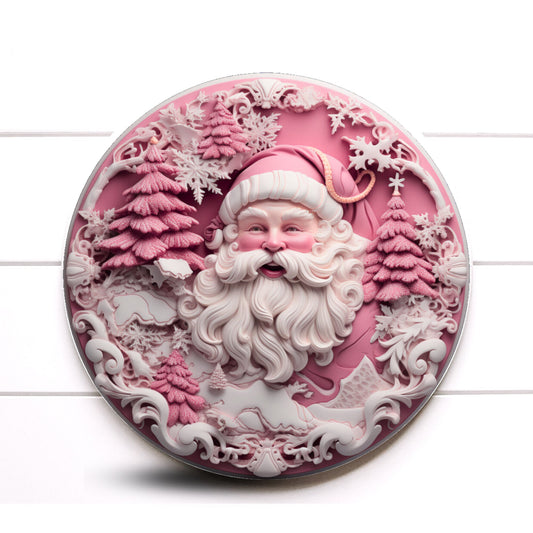 Wreath Sign, Round Pink Retro Santa Claus Christmas Wreath Sign, Metal Wreath Sign, Sugar Pepper Designs, Sign For Wreath