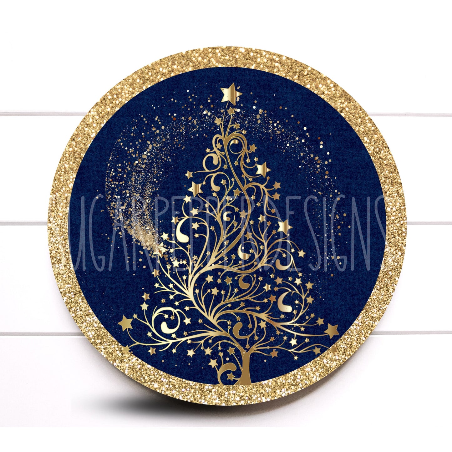 Wreath Sign, Christmas Navy and Gold Wreath Sign, Round Metal Sign, Choose your size, Sugar Pepper Designs, Sign For Wreath