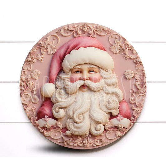 Wreath Sign, Round Pink Retro Santa Claus Christmas Wreath Sign, Metal Wreath Sign, Sugar Pepper Designs, Sign For Wreath