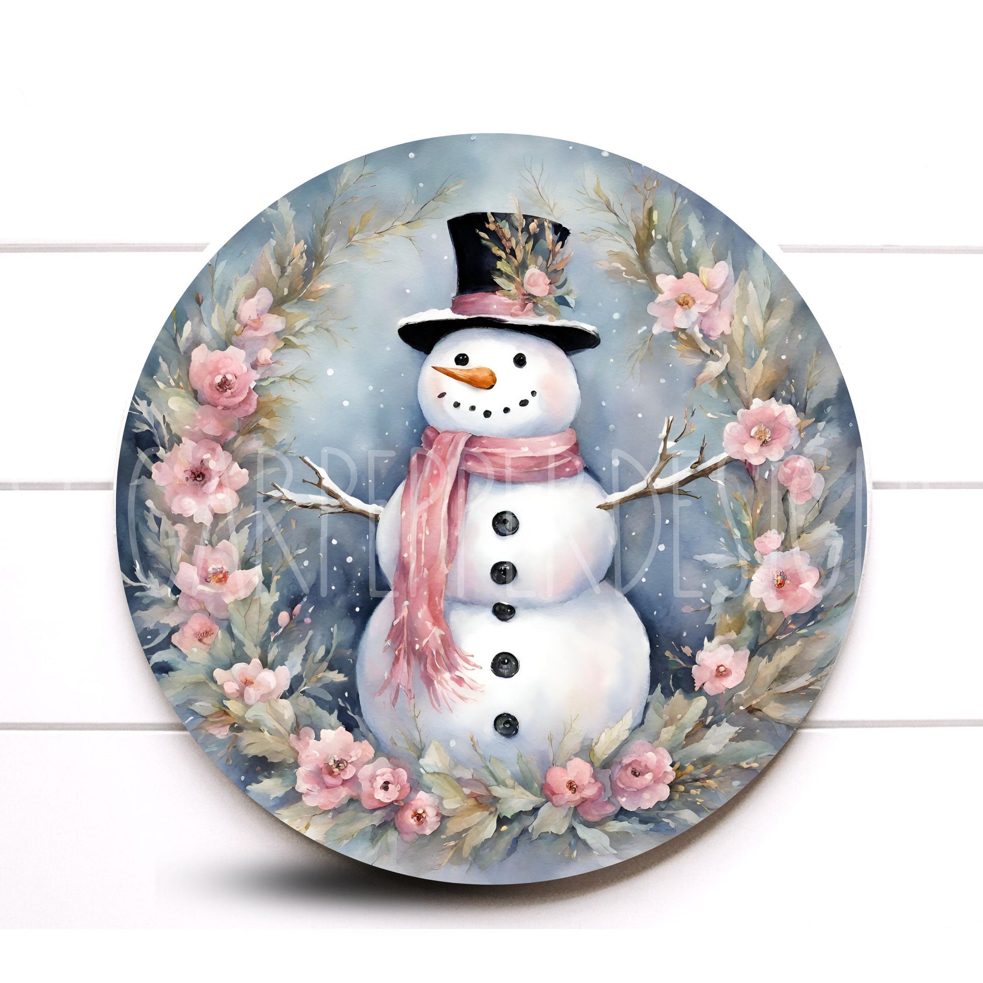 Wreath Sign, Pink and Neutral Rustic Snowman Wreath Sign, Round Metal Wreath Sign, Christmas Sign, Sugar Pepper Designs, Sign For Wreath