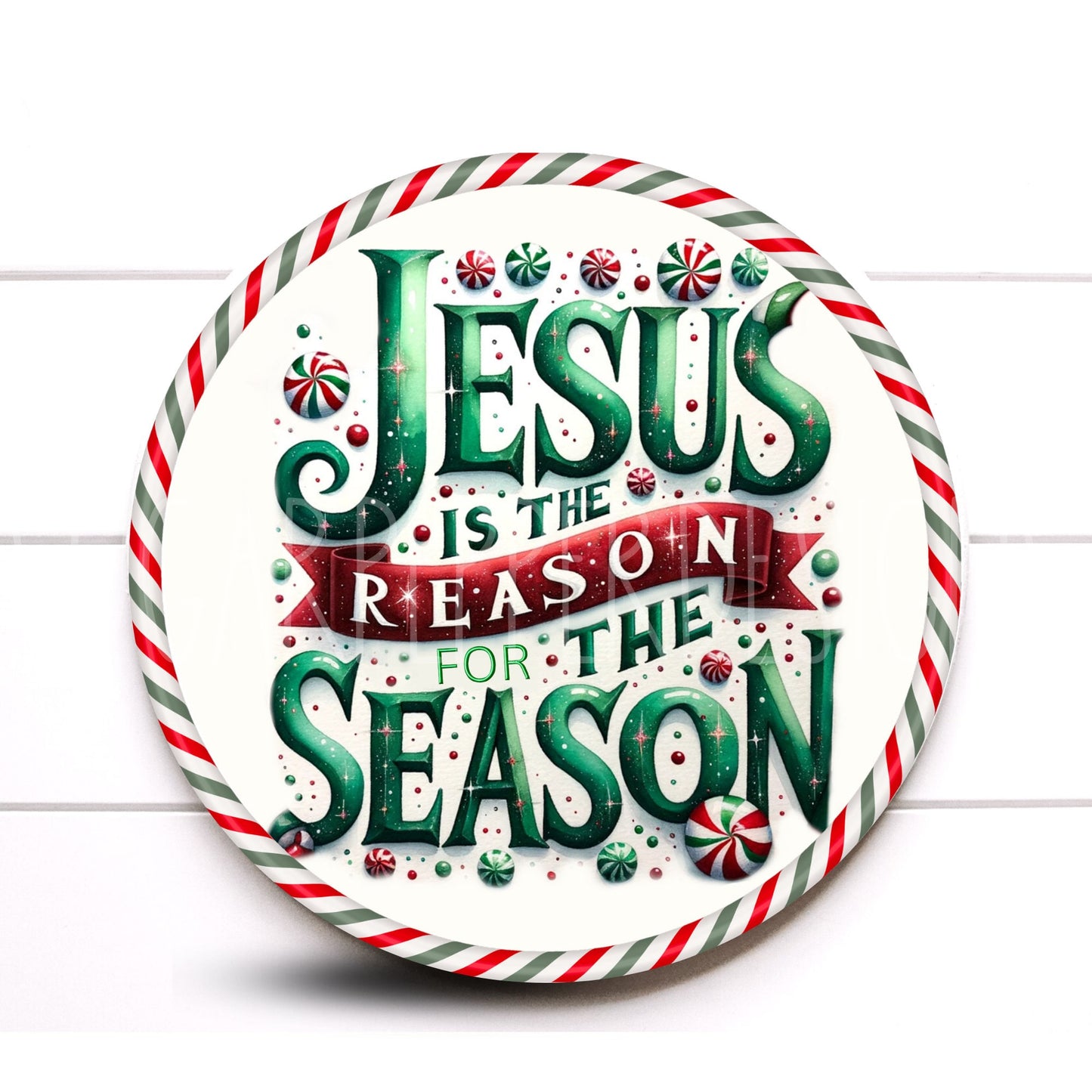 Wreath Sign, Red and Green Christmas Jesus Is the Reason for the Season Round Metal Wreath Sign, Sugar Pepper Designs, Sign For Wreath