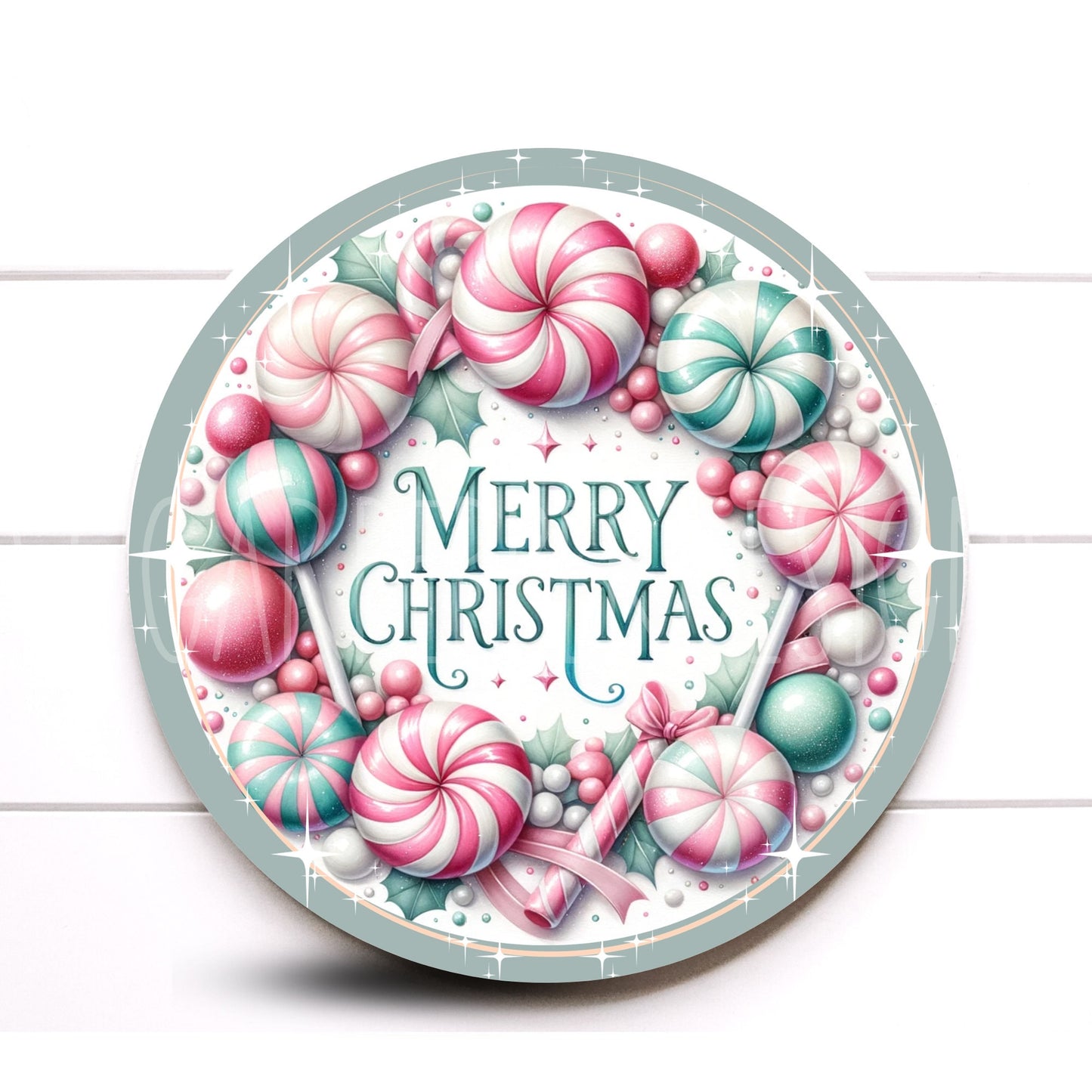 Wreath Sign, Pink and Mint Merry Christmas Round Metal Christmas Wreath Sign, Pink Christmas Sign, Signs for Wreaths, Sugar Pepper Designs